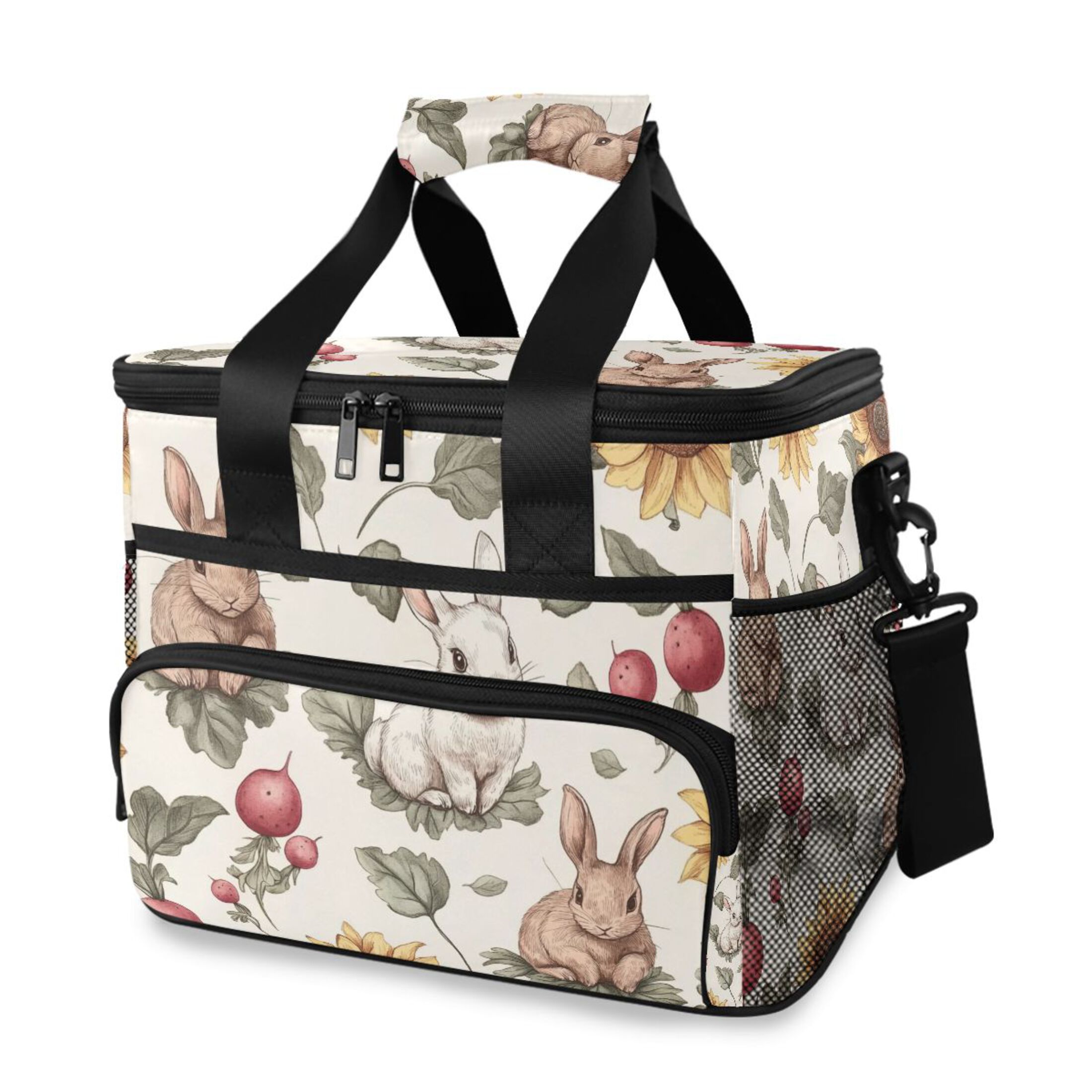 Cartoon Watercolor Rabbits Insulated Lunch Bag 15L Cooler Box for Women ...