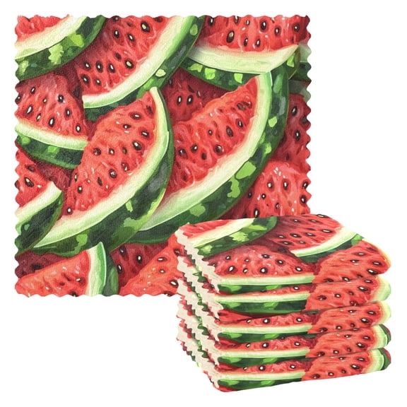 Cartoon Watermelon Pattern Kitchen Cloth Dish Towels for Drying Washing Absorbent Dish Rags 6 Pack