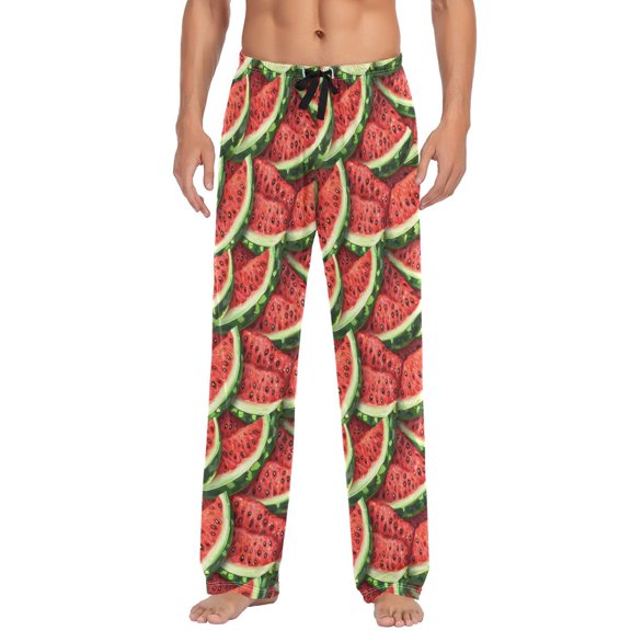 Cartoon Watermelon Pattern Mens Pajama Pant Sleep and Lounge Bottons with Pockets