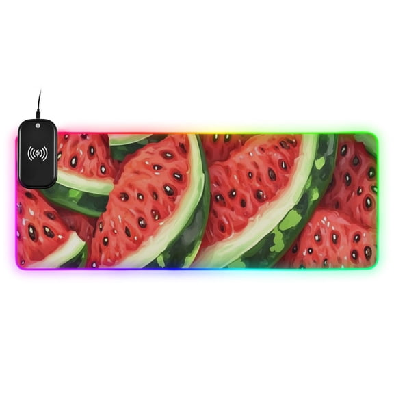 Cartoon Watermelon Pattern Wireless Charging RGB Gaming Mouse Pad Large Keyboard Mat Rubber Base 13 Light Modes