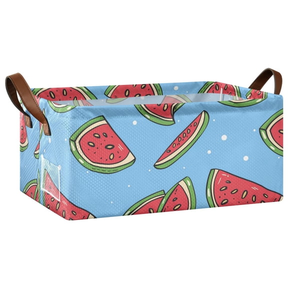 Cartoon Watermelon Slice Collapsible Storage Bins Fabric Shelf Baskets with Handles 16.9"x11.4"x7.7" Closet Organizer