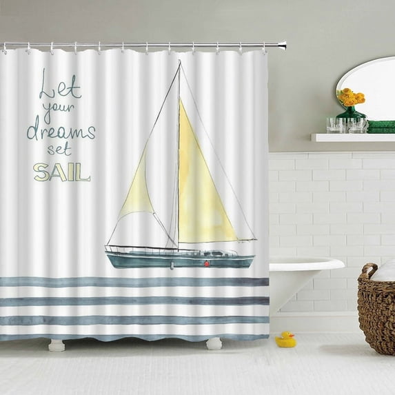 Cartoon Waves Boat Boy 3d Shower Curtains Bathroom Waterproof Bathroom Curtains Polyester Fabric Printed Bath Screen Mat