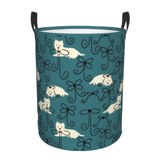 Cartoon Westie Tartan And Polka Dots Laundry Basket Collapsible West