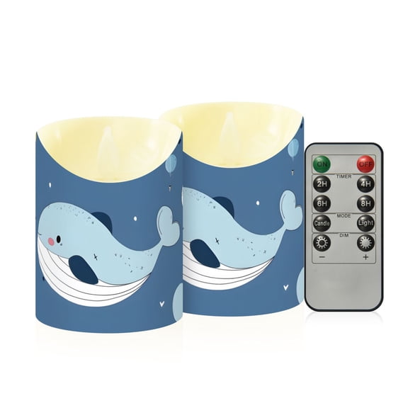 Cartoon Whales Cute Clouds Balloons Flickering Flameless Candles with Remote Timer Battery Operated LED Tealight Set of 2 S