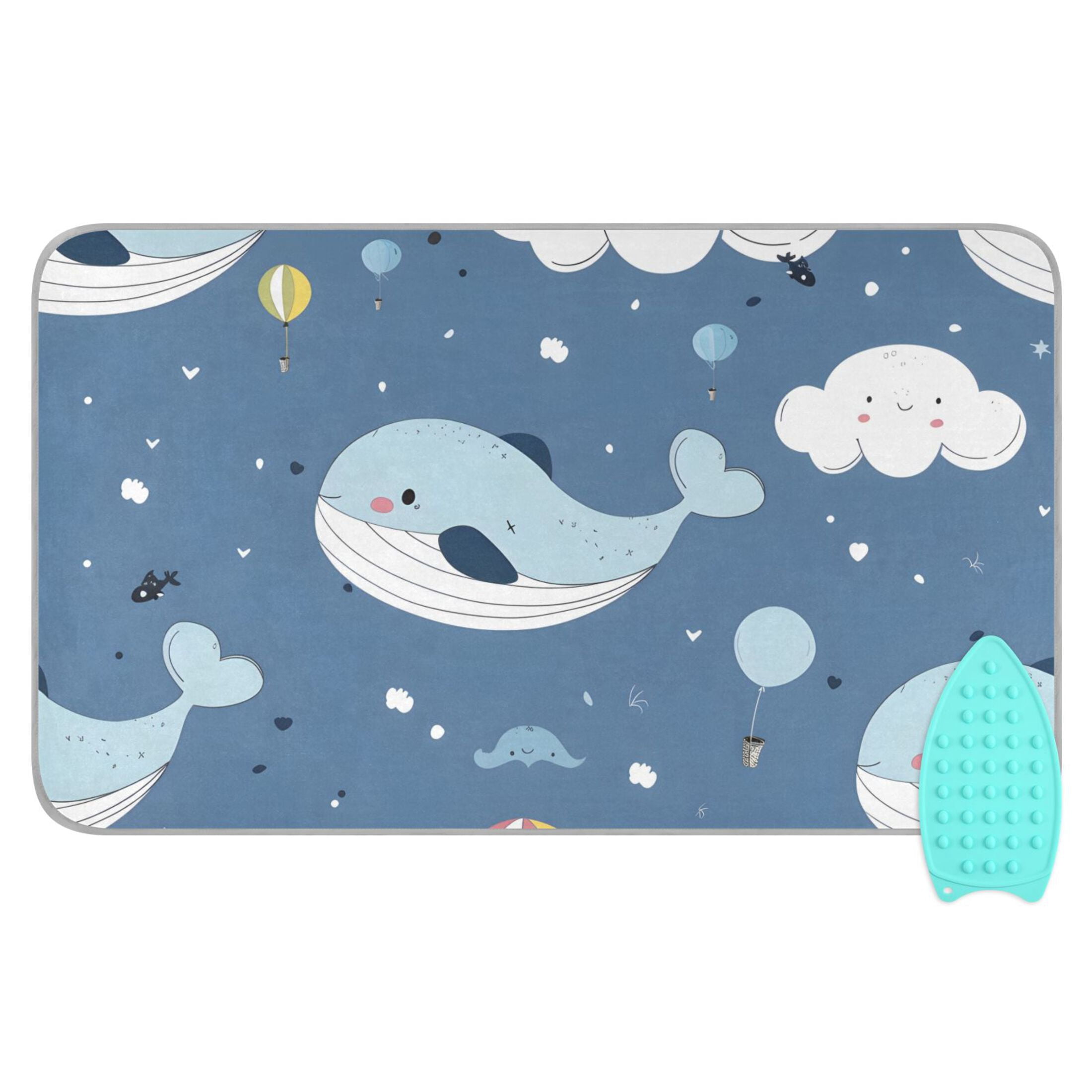 Cartoon Whales Cute Clouds Balloons Ironing Mat Blanket Portable Travel Ironing Pad Heat Resistant Pad 47.2" x 27.6”