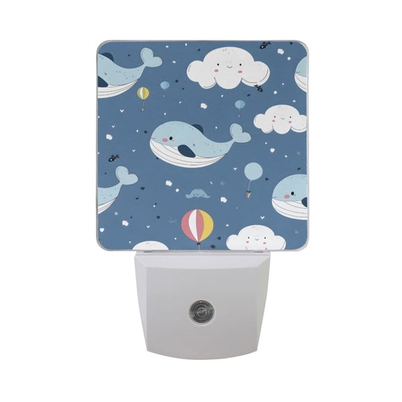 Cartoon Whales Cute Clouds Balloons LED Night Light with Smart Sensor Plug Into Wall Dusk to Dawn 2 packs
