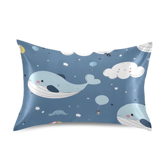 Cartoon Whales Cute Clouds Balloons Satin Pillowcase Envelope Design Pillow Covers 1 Pack Standard Size 20" x 26"