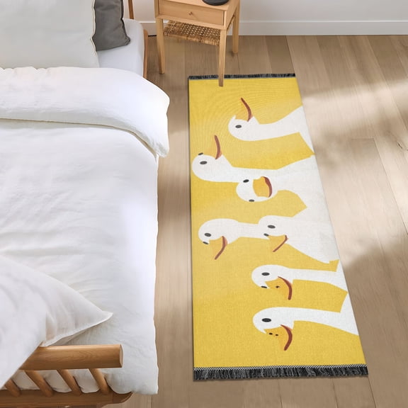 Cartoon White Duck Family Bedside Runner Rug 2'x 6' Non Slip Carpet Floor Mat Area Rug