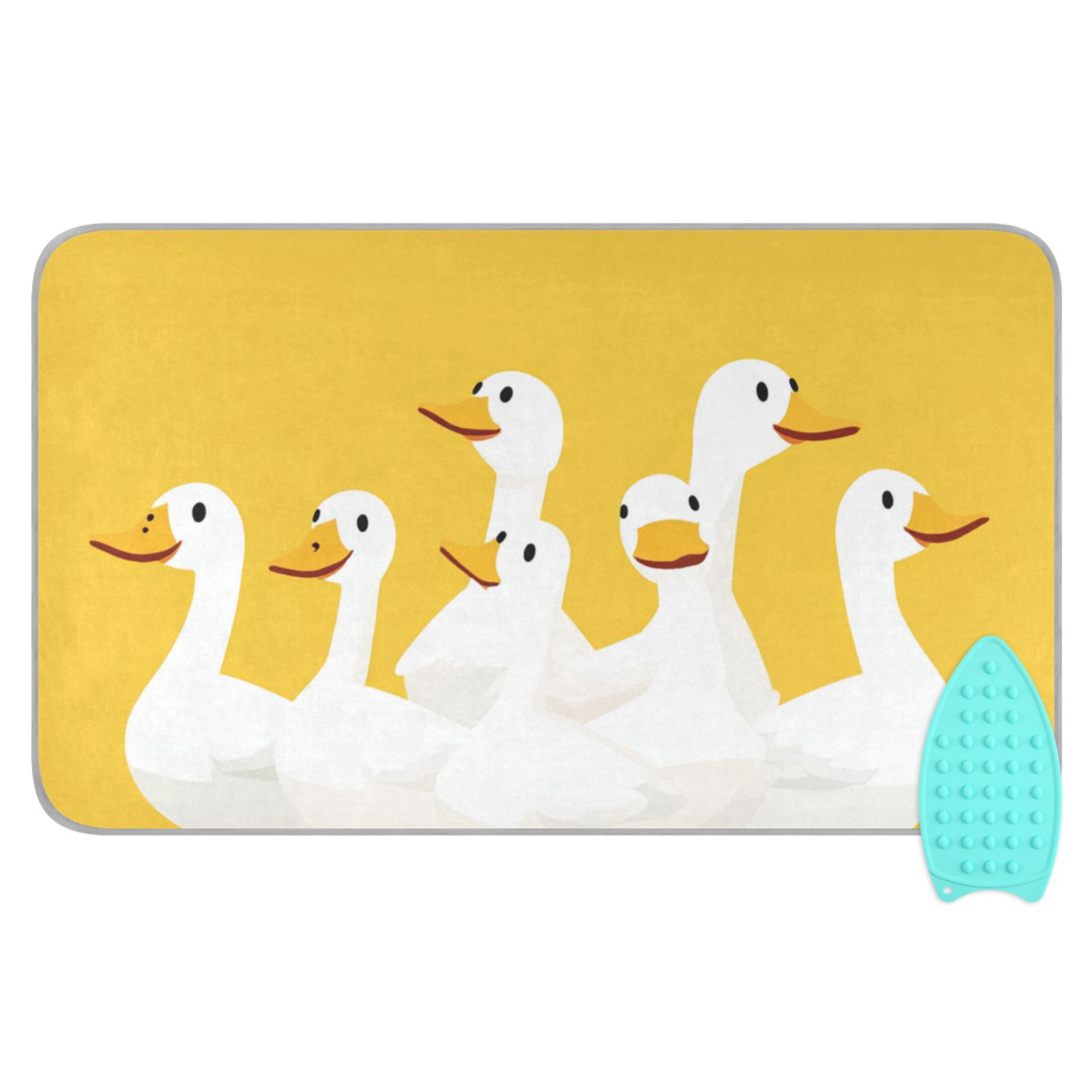 Cartoon White Duck Family Ironing Mat Blanket Portable Travel Ironing Pad Heat Resistant Pad 47.2" x 27.6”
