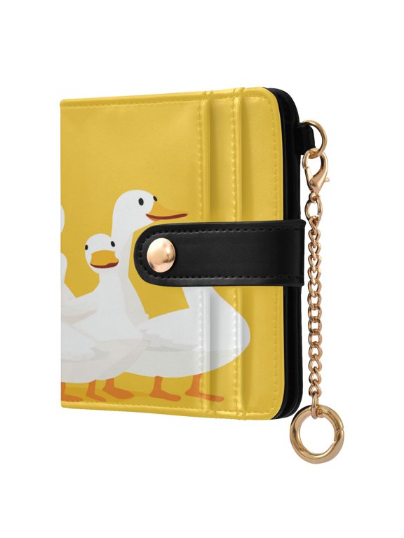 Cartoon White Duck Family Women's Wallet PU Leather Card Cases RFID Blocking Purse Billfold with Key Ring
