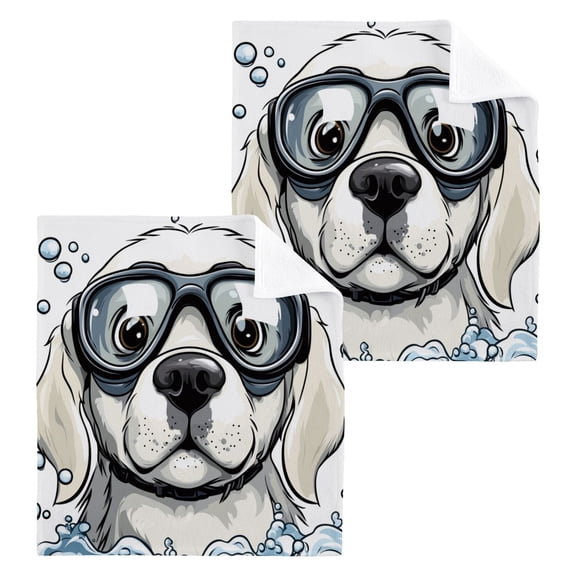 Cartoon White Labrador 100% Cotton Face Towel 12x12in Soft Absorbent Washcloth Durable Printed Hand Towels for Bathroom Travel 2 Pcs