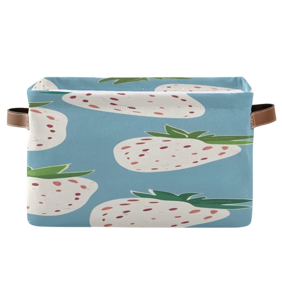 Cartoon White Strawberries Square Storage Bins with Handles Collapsible Containing Box 1 Pack