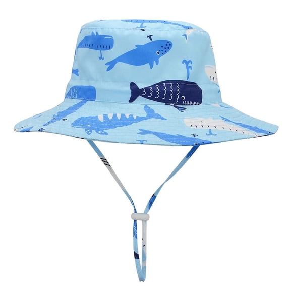 Cartoon Wide Brim Hats UPF+50 Sun Protection Kids Hats for Summer Blue Whale 6-12 Months
