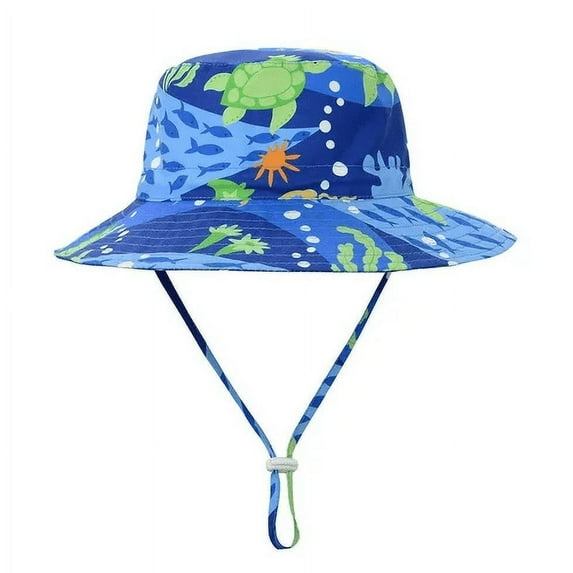 Cartoon Wide Brim Hats UPF+50 Sun Protection Kids Hats for Summer Mesh Underwater World 4-8T