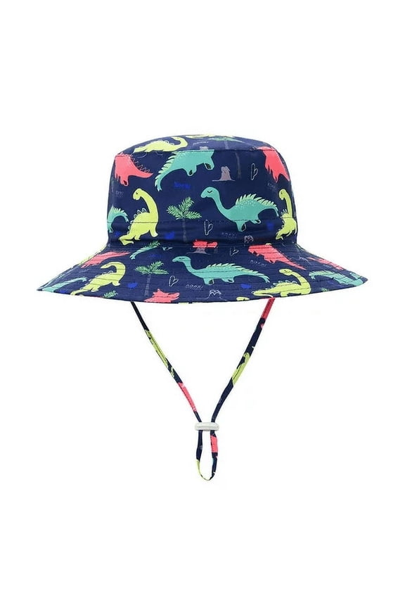 Cartoon Wide Brim Hats UPF+50 Sun Protection Kids Hats for Summer Navy Dinosaur 2-4T