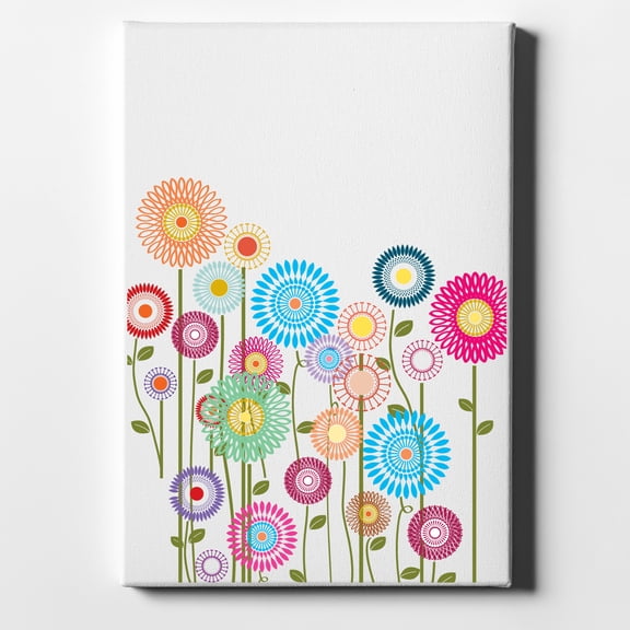 Cartoon Wildflowers Stems Leaves - 8" x 10" - Decorative Canvas Wall Art - White Edge - 5/8" Gallery Wrapped