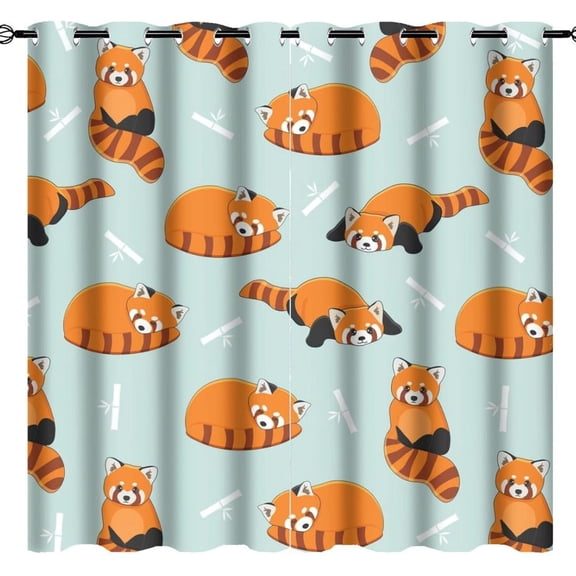 Cartoon Wildlife Red Panda Curtains Watercolor Cute Forest Animals Bear Panda Thermal Insulated Darkening Noise Reduction For Living Room Grommet Window Treatment 52"W x 96"L (Pack of 2)