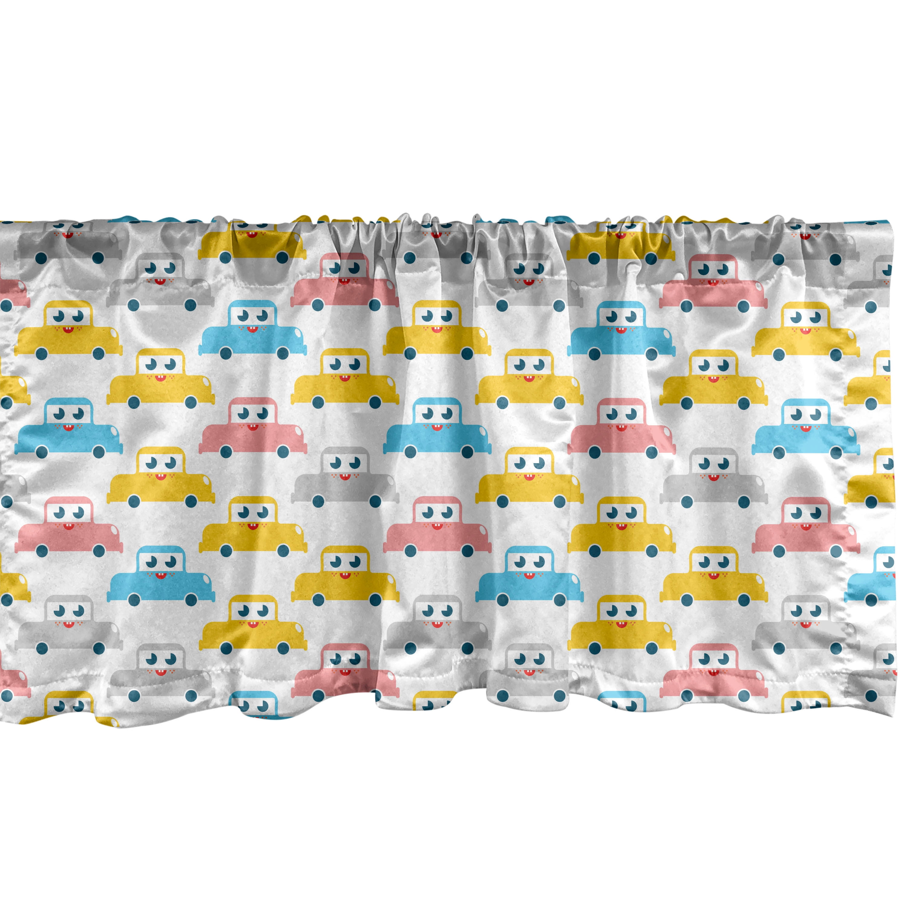 Ambesonne Cartoon Window Valance, Happy Cars Playful Print, 42