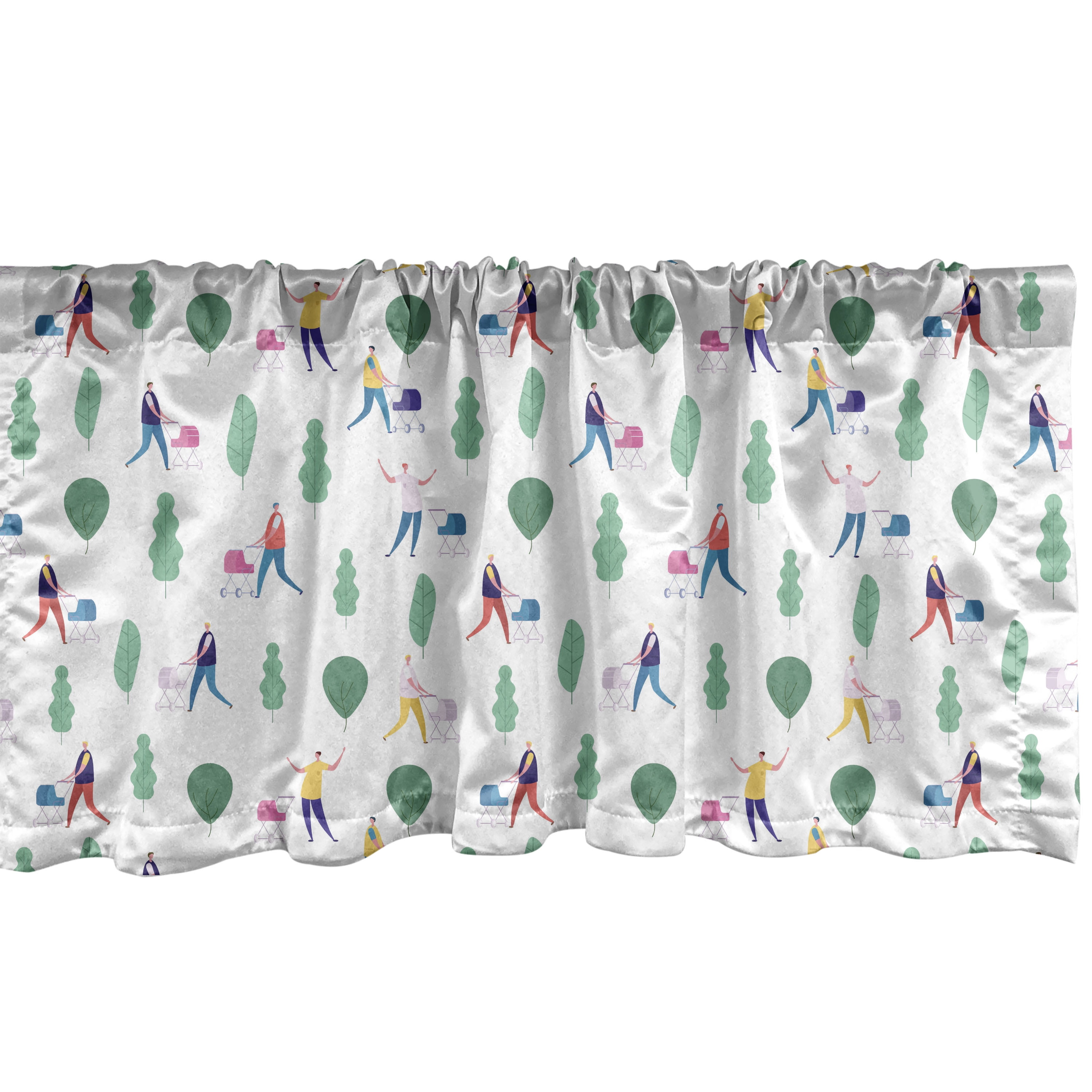 Ambesonne Cartoon Window Valance, Fathers and Strollers, 54" X 12