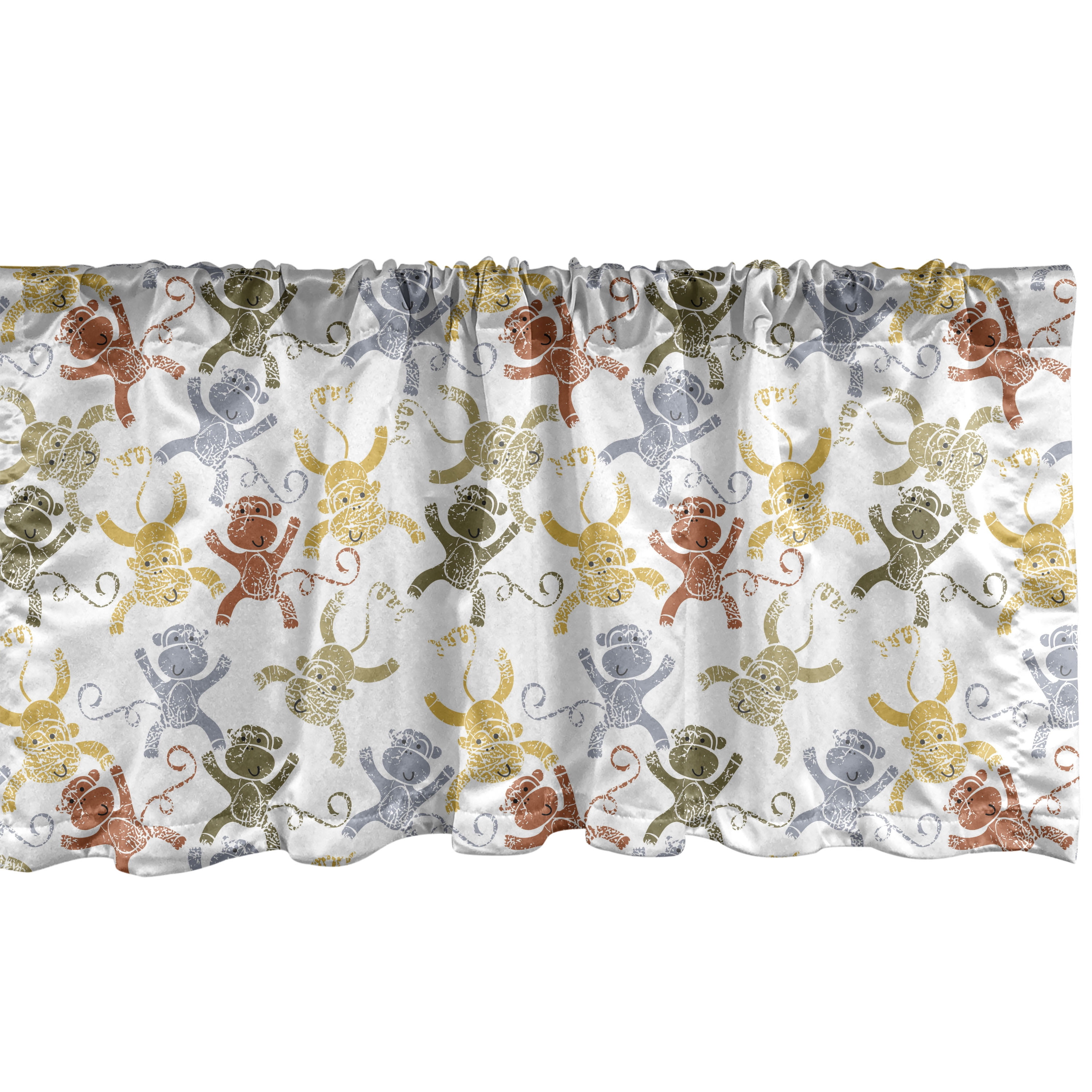 Multicolor Valance Ambesonne Cartoon Window Valance, Hand Drawn Monkey, 42