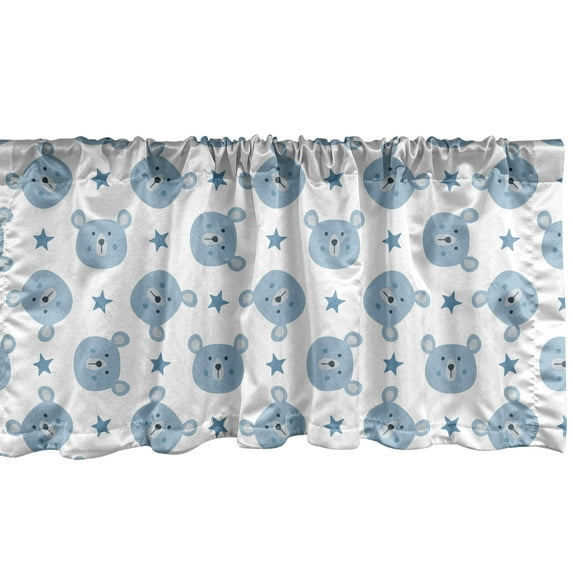 Ambesonne Cartoon Valance Pack of 2, Bear Heads and Star Shapes, 54"X18", Pale Slate Blue