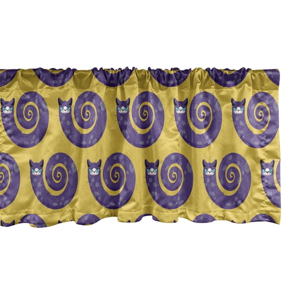 Ambesonne Cartoon Valance Pack of 2, Cats in Spiral Forms Art, 54"X12", Earth Yellow and Blue Violet