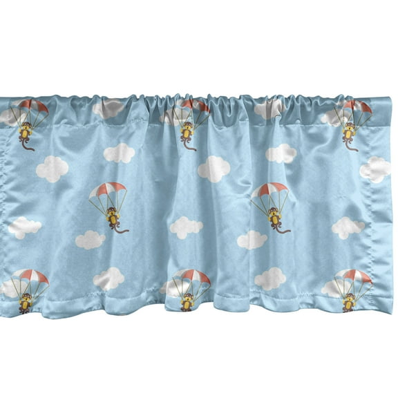 Ambesonne Cartoon Valance Pack of 2, Funny Monkey Parachutes, 54"X12", Pale Blue Multicolor