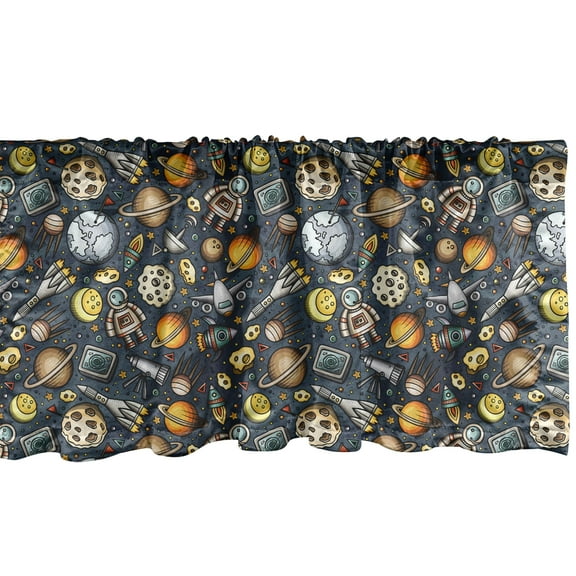 Ambesonne Cartoon Valance Pack of 2, Outer Space Pattern, 54"X12", Multicolor