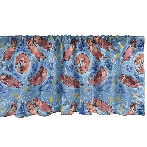Ambesonne Cartoon Cartoon Valance Pack of 2, Otters Seaweed, 54"X18", Multicolor