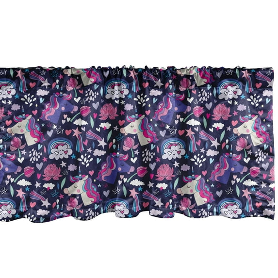 Ambesonne Cartoon Valance Pack of 2, Unicorns Stars Hearts Art, 54"X12", Pink Blue Violet Indigo