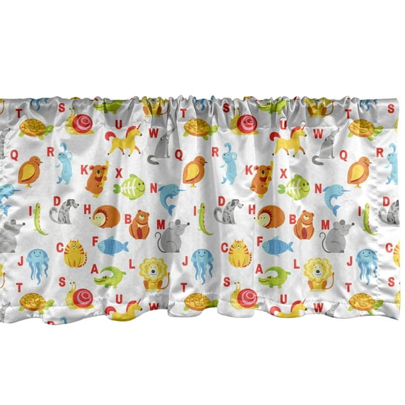 Ambesonne Cartoon Valance Pack of 2, Animals with First Letter, 54"X12", White Pale Taupe and Orange