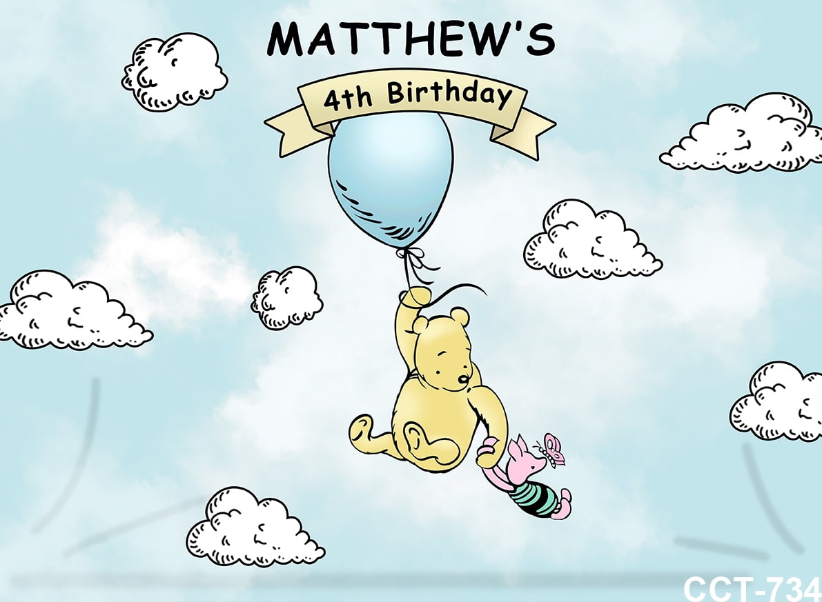 Cartoon Winnie The Pooh Photography Backdrops Boys Baby Shower 1st