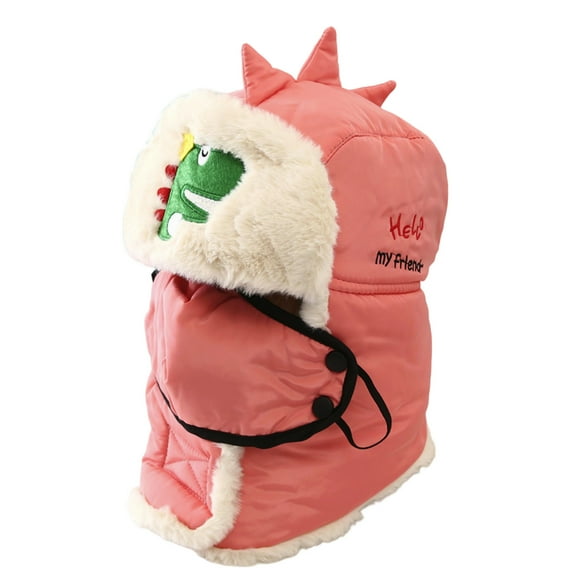 Cartoon Winter Hats Ski Cap for Girls Boys Windproof Thermal Fleece Trapper Hat with Earflap Face Warmer,Color:Pink