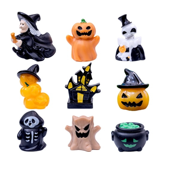 Cartoon Witch Ghostly Halloween Miniature Figurines Decors Set of 10 for Creating Enchanting Garden Landscape Ornaments