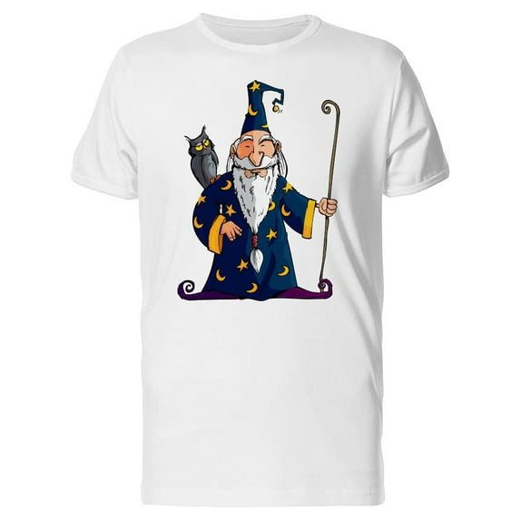 Cartoon Wizard With An Owl Tee Men's -Image by Shutterstock