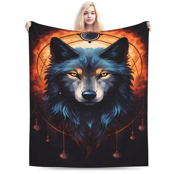 Cartoon Wolf Dream Catcher Blanket Gifts Moon Wolves Flannel Throw Blankets for Home Decor Couch Bed Sofa Soft Fuzzy Lightweight for All Season 50x40