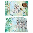 thumbnail image 1 of Cartoon Wolf Placemats Set of 6 Summer Butterfly Flowers Tropical Palm Plants Place Mats Indoor Wipeable Table Mats Washable Dining Table Placemats for Kitchen Holiday Party Home Decor 13x19 Inch, 1 of 9