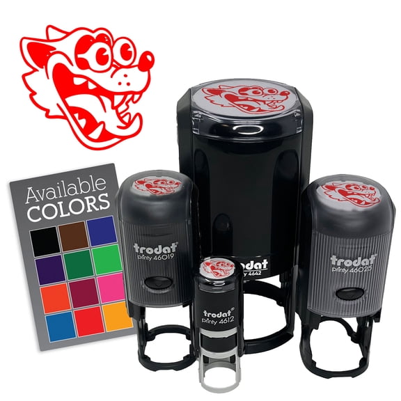 Cartoon Wolf Popping Eyes Shocked Suprised Self-Inking Rubber Stamp for Stamping Ink Stamper Crafting Planners - 1/2 Inch Mini - Black Ink