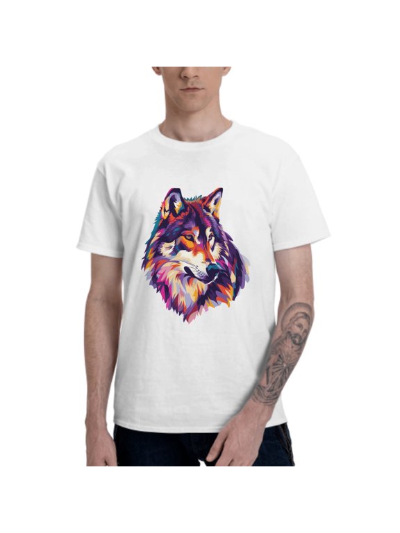 Cartoon Wolf T-Shirt for Men Cotton 100% Summer Tops Women Fashion Casual Short Sleeves Round Collar Short-Sleeve Couple Top Tees