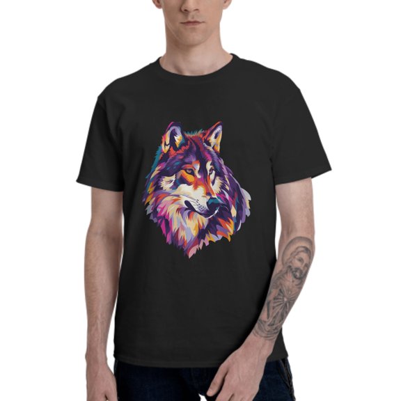 Cartoon Wolf T-Shirt for Men Cotton 100% Summer Tops Women Fashion Casual Short Sleeves Round Collar Short-Sleeve Couple Top Tees
