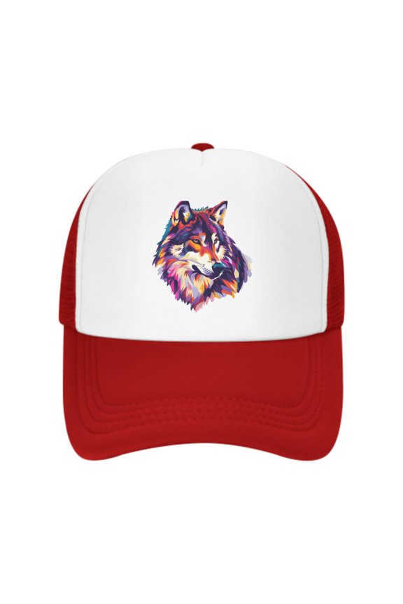 Cartoon Wolf Unisex Trucker Hats for Men Women Adjustable Casual Baseball Caps for Outdoor Activities Dad Cap