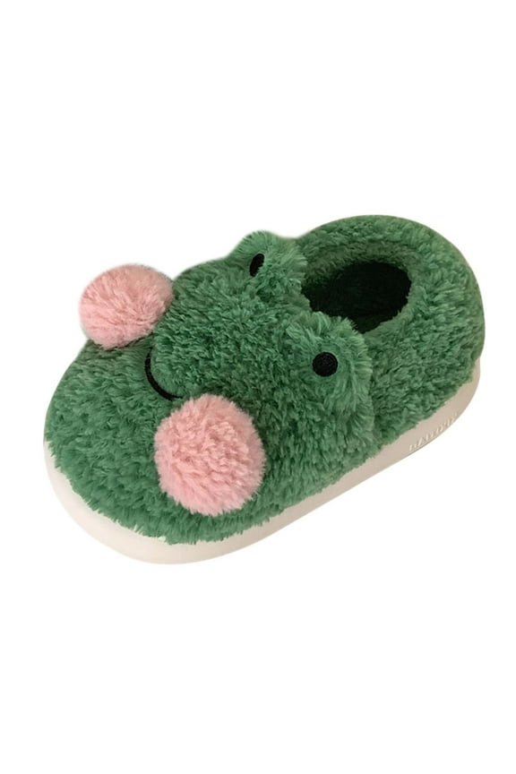 Cartoon Women Frog Shaped Plush Slippers, Household Shoes, Non-slip Fuzzy Animal 40-41