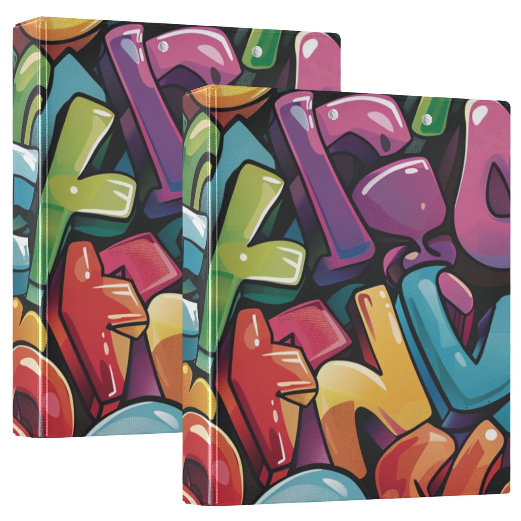 Cartoon Words 3 Ring Binders 1.5 inch Hardcover File Folders with Interior Pockets A4 Size Organizer for School Office Hospital
