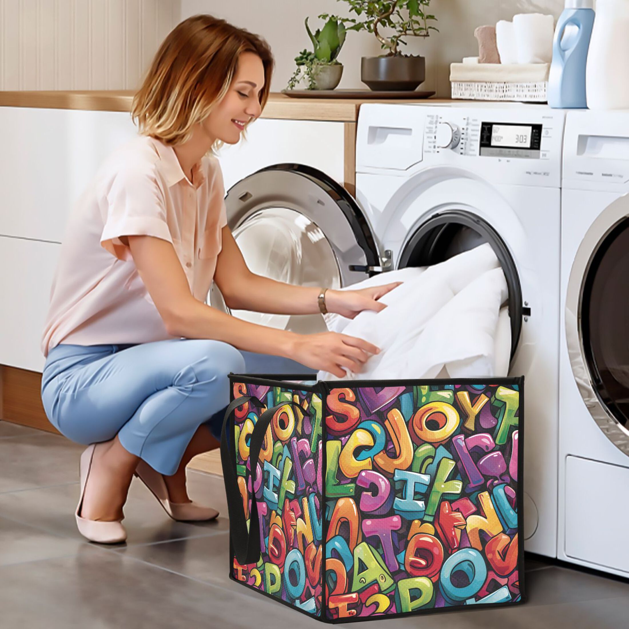 Cartoon Words Cube Storage Bin Storage Basket for Shelves Foldable