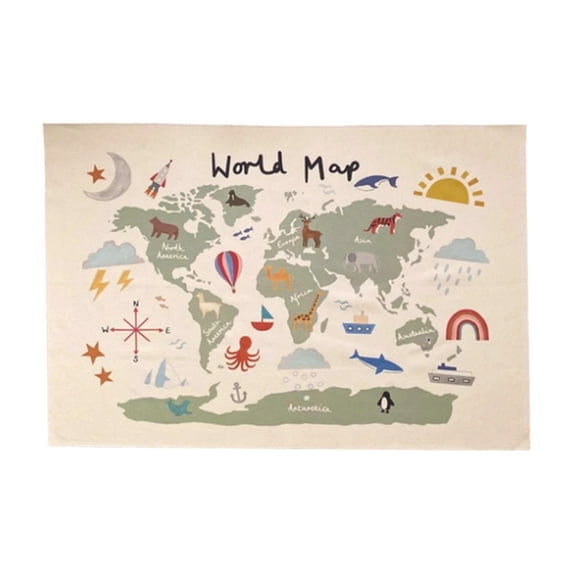 Cartoon World Map Wall Wall Hanging Art Background Cats Children's Room Decoration