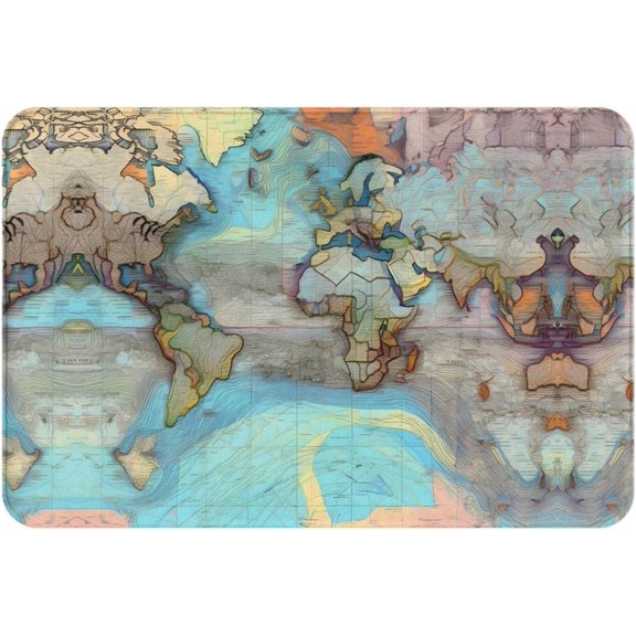 Cartoon World map Patterned Anti-Slip Doormat, 16x24 inch Floor mat, Protect Living Room, Bathroom, Front Door Clean
