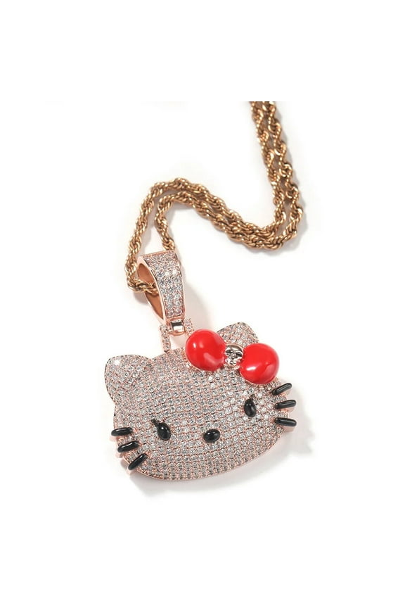 Cartoon Y2K Hello Kitty Pendant Necklace Sanrioed Anime Kawaii Cute Cat Jewelry Diamond Hip Hop Trend Men and Women Upscale Gift