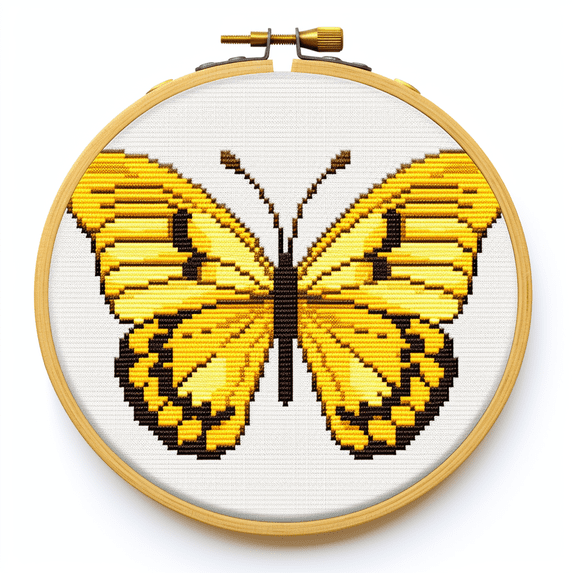 Cartoon Yellow Butterfly DIY Stamped Cross Stitch Kits for Beginners Easy with Hoop 11CT Needlepoint Embroidery Counted Cross Stitch Kits Art Craft Wall Decoration 30x30cm(3)