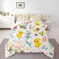 thumbnail image 1 of Cartoon Yellow Duck Comforter Set Cute Duck Bedding Set ,Kawaii Floral Animal Bed Comforter Set Woodland Leaves Flowers Butterfly Quilt Duvet 1 Pillow Case, 1 of 7