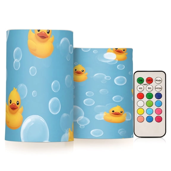Cartoon Yellow Duck Flickering Flameless Candles Battery Operated with Remote Timer LED Pillar Candles Set of 2